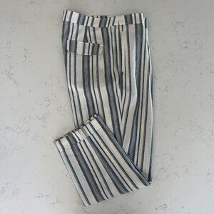 RW&CO. Stylish Comfy Linen + Poly Pleated Front Striped Pants Blue Cream Sz S
